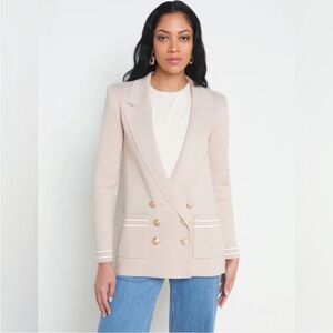 L'Agence Eileen Boyfriend Knit Blazer Ash Rose With Ivory/Gold Stripe $525 Sz XS
